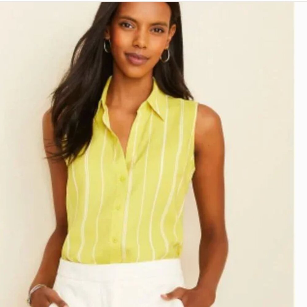Ann Taylor Striped Sleeveless Essential Shirt in Daffodil
